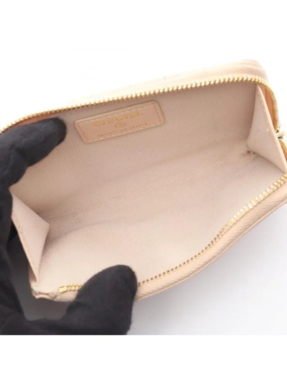 Chanel Coin Purse CC Logo Zip Card Case Pink Beige Leather Quilted Fragment
